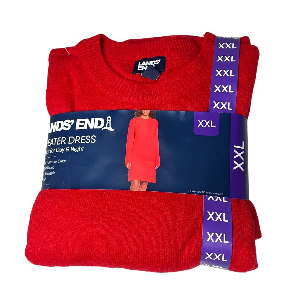 Lands' End Red Sweater Dress Long Sleeve Knit NWT Womens XXL